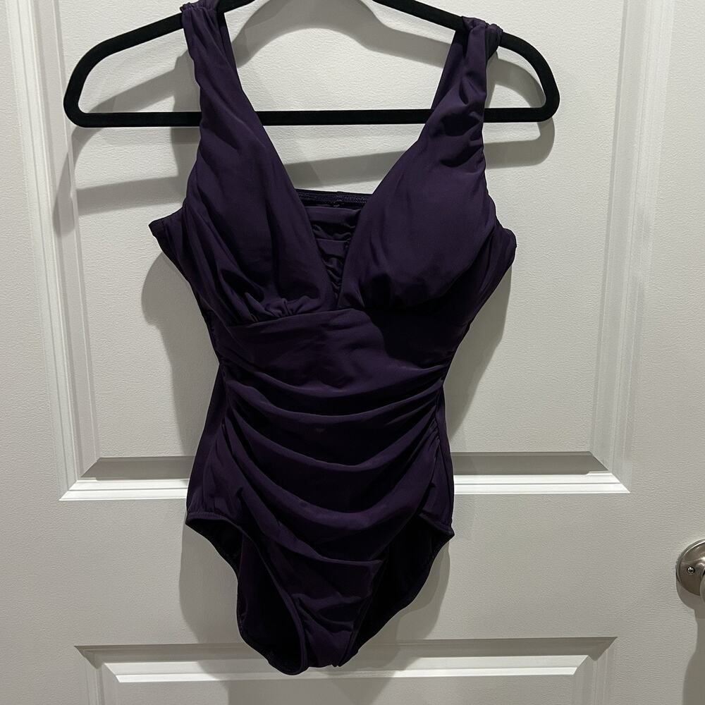 Women’s Slendersuit Grecian Low Leg One Piece Swimsuit 6 DD Blackberry Color